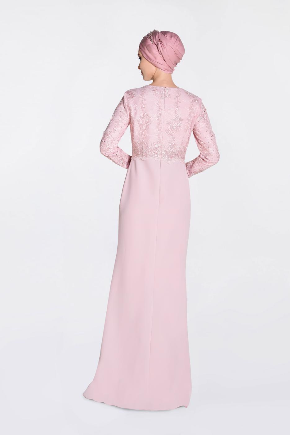 Tesettür giyim PUDRA GÜPÜRLÜ BALIK ABİYE ELBİSE 5520