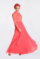 Tesettür giyim MERCAN ÜSTÜ GÜPÜRLÜ ABİYE ELBİSE 5521