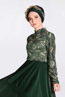 Tesettür giyim YEŞİL ÜSTÜ GÜPÜRLÜ ABİYE ELBİSE 5521