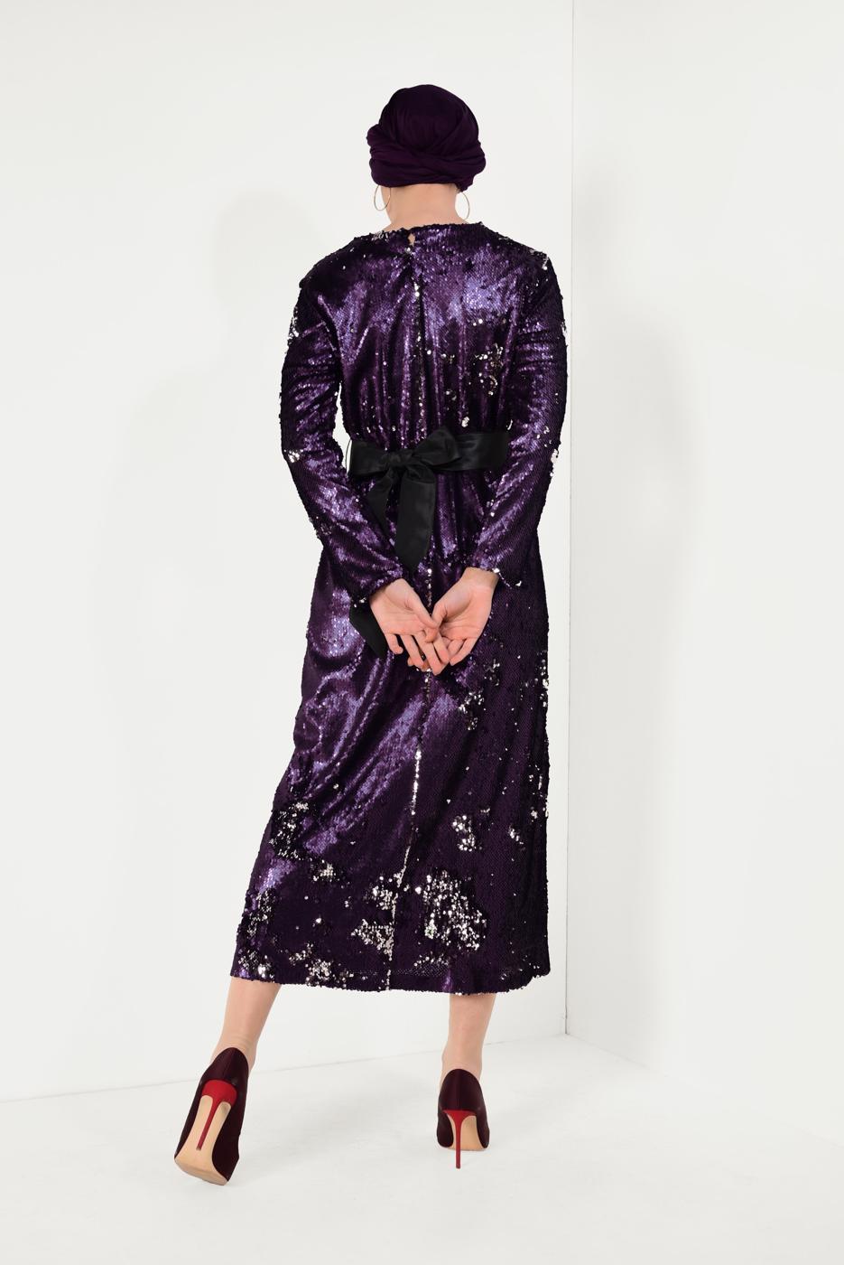 Hijab clothing PURPLE Sequined Evening Dress T 5592 