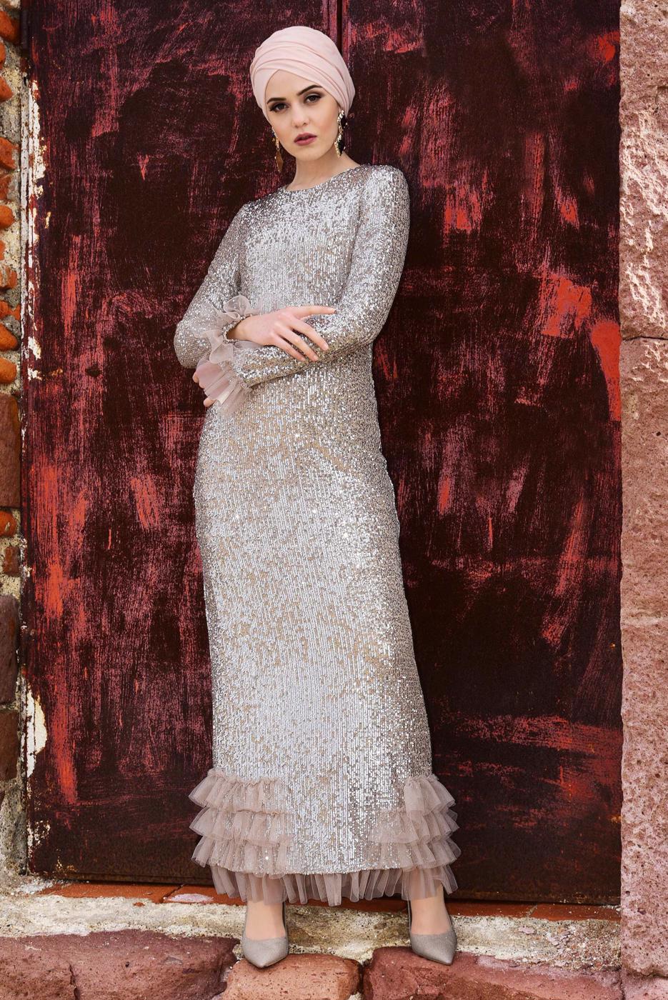 Vêtements hijab BEIGE Robe de Soirée T 5751 