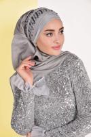Hijab clothing GREY Tulle Detailed Sequin Evening Dress T 5751 