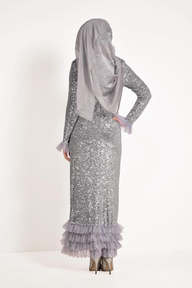 Vêtements hijab  Tulle Detailed Sequin Evening Dress T 5751  - TRENDTESETTÜR