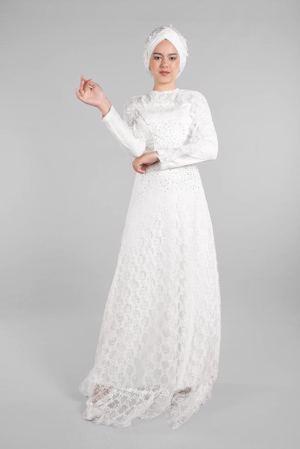 Hijab clothing  EVENING DRESS WITH GEM T 60004 - TRENDTESETTÜR