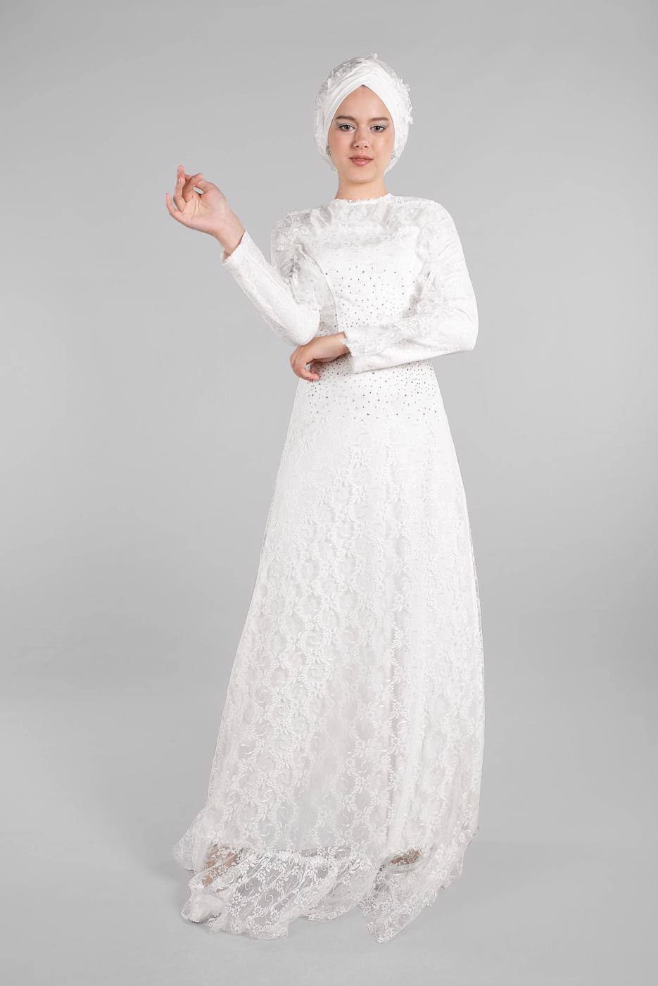 Hijab clothing CREAM EVENING DRESS WITH GEM T 60004