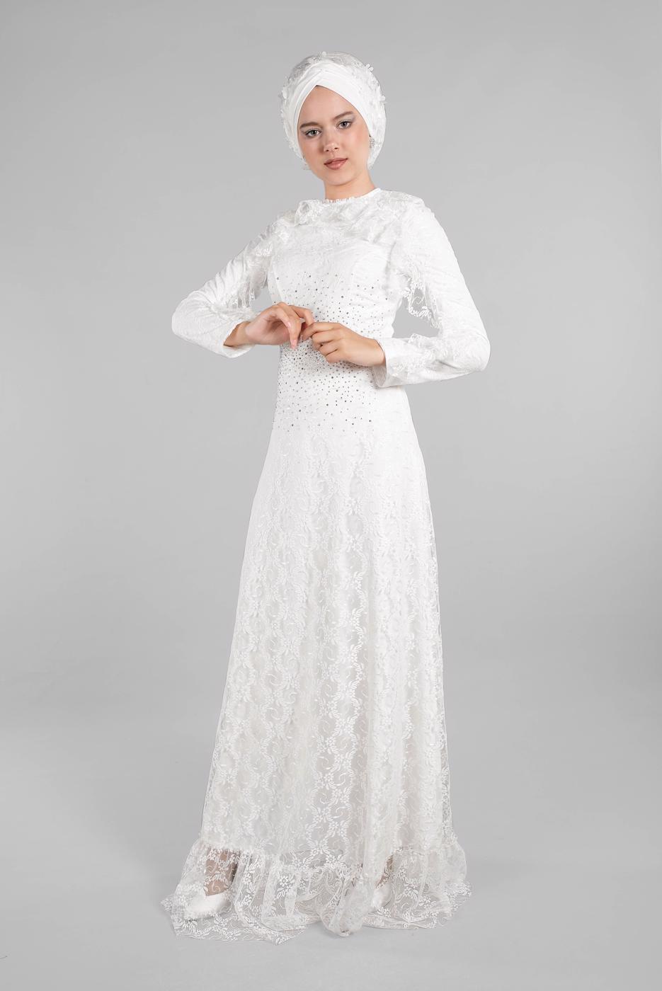 Hijab clothing CREAM EVENING DRESS WITH GEM T 60004