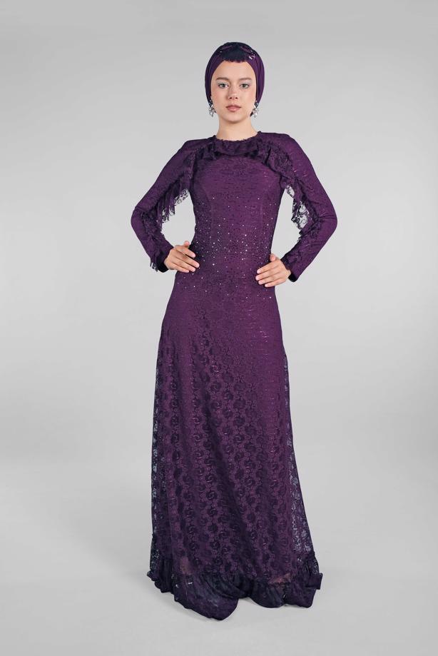 Hijab clothing  EVENING DRESS WITH GEM T 60004 - TRENDTESETTÜR