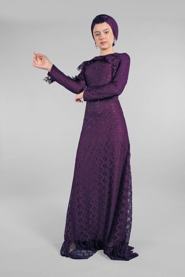 Hijab clothing  EVENING DRESS WITH GEM T 60004 - TRENDTESETTÜR