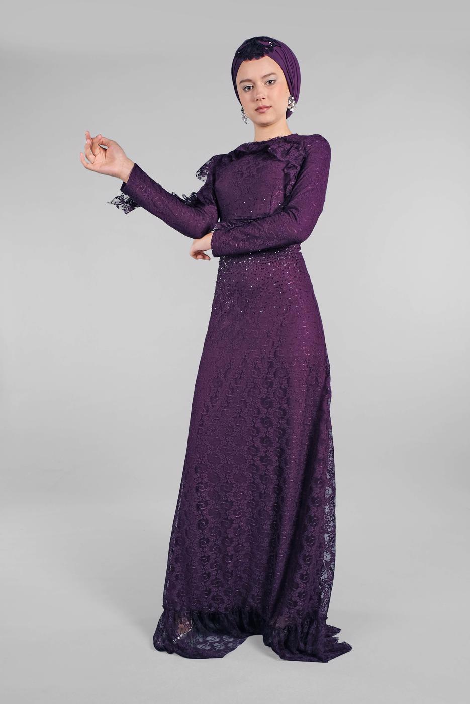 Hijab clothing PURPLE EVENING DRESS WITH GEM T 60004