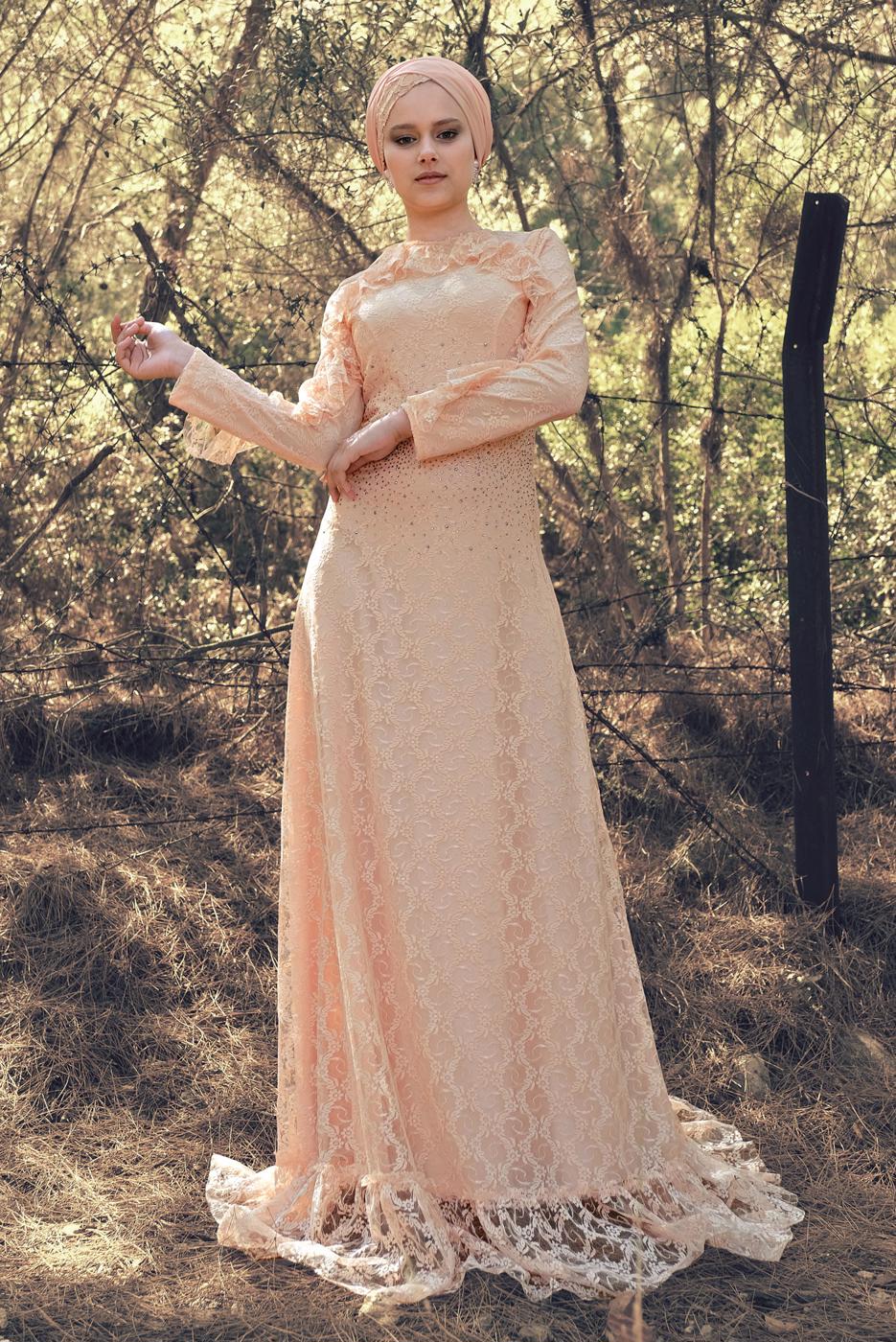 Hijab clothing POWDER EVENING DRESS WITH GEM T 60004