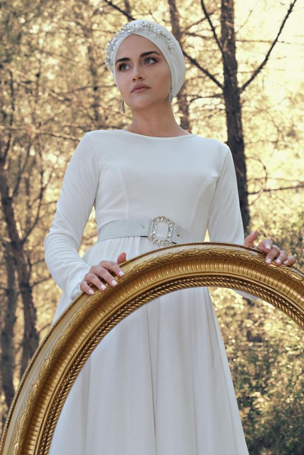 Hijab clothing  BELTED EVENING DRESS T 61393 - TRENDTESETTÜR