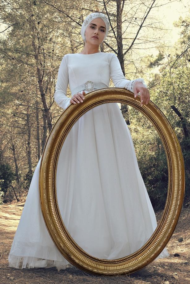 Hijab clothing  BELTED EVENING DRESS T 61393 - TRENDTESETTÜR