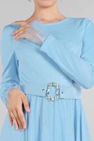 Hijab clothing BLUE BELTED EVENING DRESS T 61393