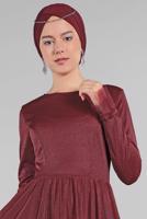 Hijab clothing CLARET RED BELTED EVENING DRESS T 61393