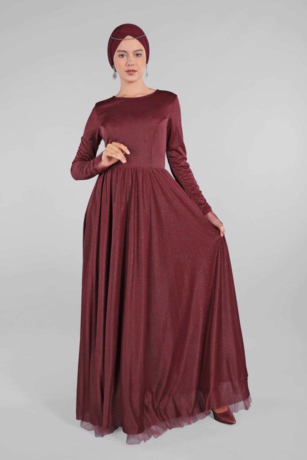 Tesettür giyim  KEMERLİ ABİYE ELBİSE T 61393 - TRENDTESETTÜR