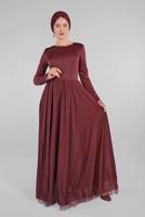 Hijab clothing CLARET RED BELTED EVENING DRESS T 61393