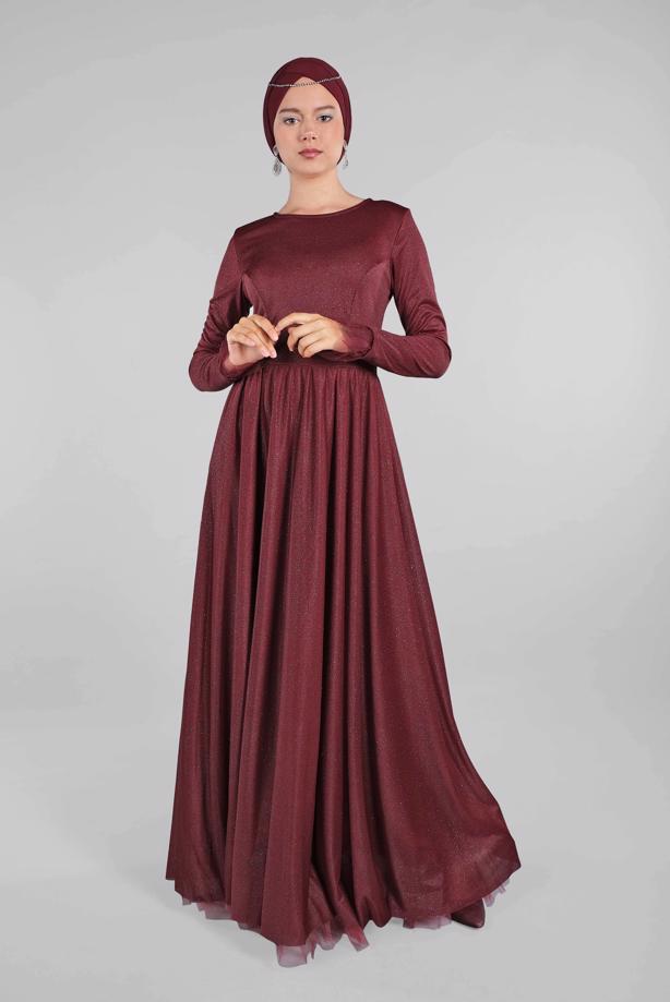 Tesettür giyim  KEMERLİ ABİYE ELBİSE T 61393 - TRENDTESETTÜR