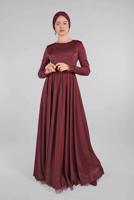 Hijab clothing CLARET RED BELTED EVENING DRESS T 61393