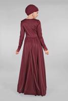 Hijab clothing CLARET RED BELTED EVENING DRESS T 61393