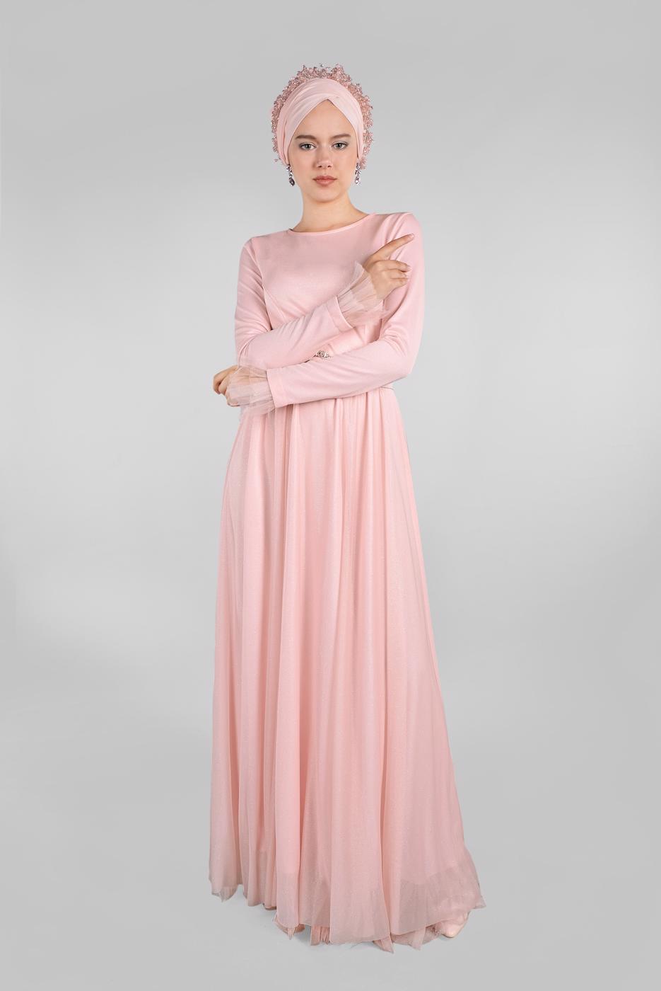 Hijab clothing POWDER BELTED EVENING DRESS T 61393
