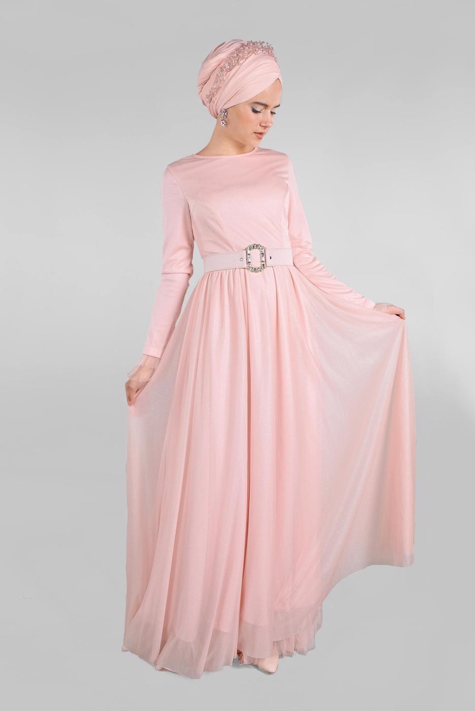 Hijab clothing POWDER BELTED EVENING DRESS T 61393