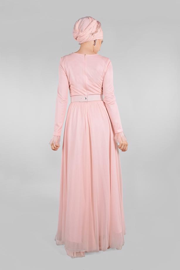 Hijab clothing  BELTED EVENING DRESS T 61393 - TRENDTESETTÜR