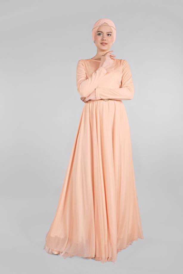 Hijab clothing  BELTED EVENING DRESS T 61393 - TRENDTESETTÜR