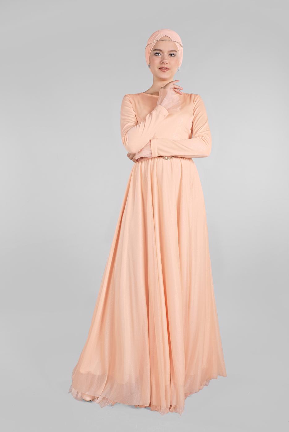 Hijab clothing POWDER BELTED EVENING DRESS T 61393