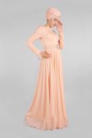Tesettür giyim PUDRA KEMERLİ ABİYE ELBİSE T 61393