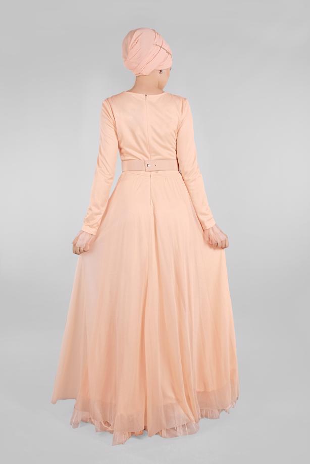 Hijab clothing  BELTED EVENING DRESS T 61393 - TRENDTESETTÜR