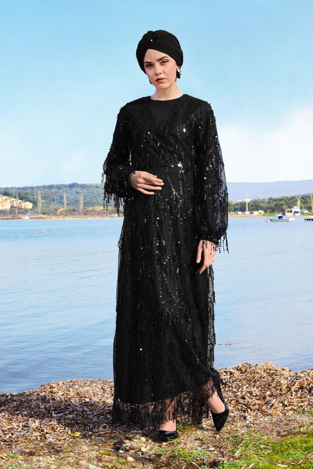 Vêtements hijab   Sequin Fringed Evening Dress T 6451  - TRENDTESETTÜR