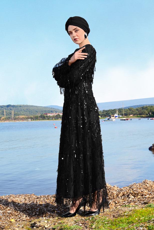 Vêtements hijab   Sequin Fringed Evening Dress T 6451  - TRENDTESETTÜR