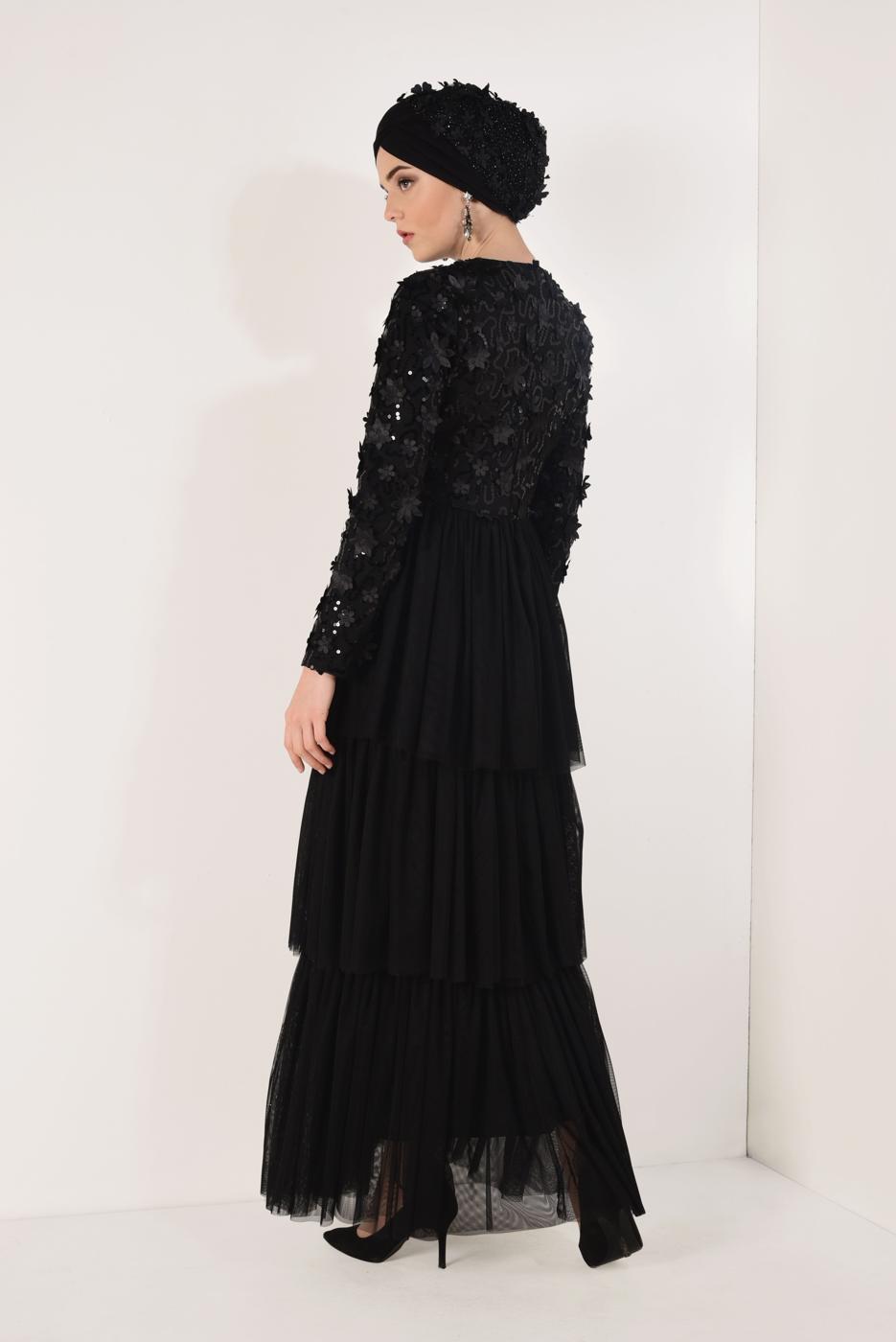 Vêtements hijab NOIR Robe de Soirée T 6651