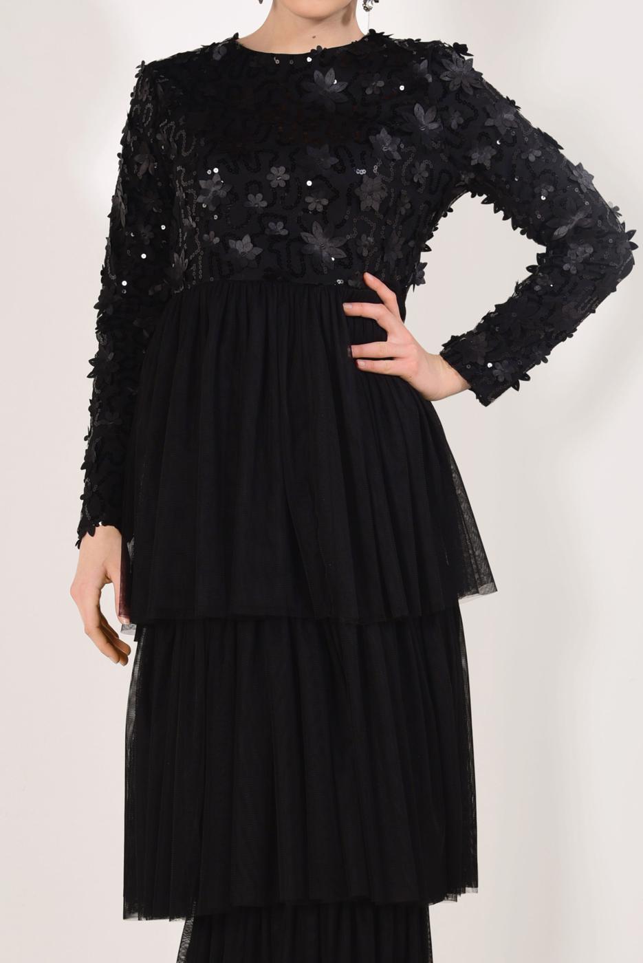 Vêtements hijab NOIR Robe de Soirée T 6651