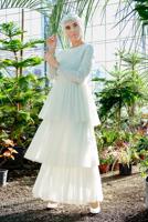 Hijab clothing WHITE 3D Floral Evening Dress T 6651	