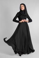 Tesettür giyim SİYAH ETEĞİ ŞİFON ABİYE ELBİSE 7218