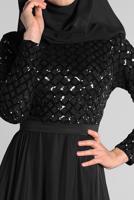 Tesettür giyim SİYAH ETEĞİ ŞİFON ABİYE ELBİSE 7218