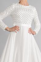 Tesettür giyim BEYAZ ETEĞİ ŞİFON ABİYE ELBİSE 7218