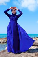 Tesettür giyim LACİVERT ETEĞİ ŞİFON ABİYE ELBİSE 7218