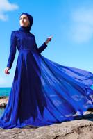Tesettür giyim LACİVERT ETEĞİ ŞİFON ABİYE ELBİSE 7218