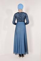 Hijab clothing BLUE LACE DETAILED EVENING DRESS T 77083
