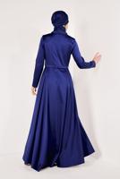 Hijab clothing NAVY BLUE Asymmetric Cut Satin Evening Dress T 8352 