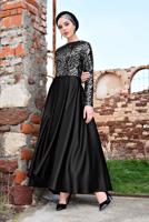 Hijab clothing BLACK Sequined Satin Evening Dress T 8692