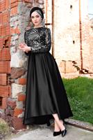 Hijab clothing BLACK Sequined Satin Evening Dress T 8692
