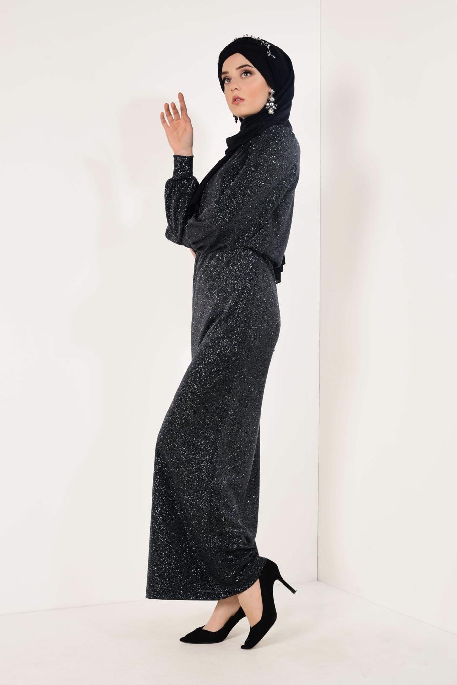 Hijab clothing BLACK T 8751 Reference-Abiye Elbise