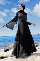 Tesettür giyim SİYAH PUL PAYET ABİYE ELBİSE 8858 