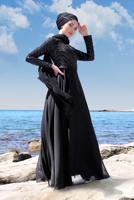 Tesettür giyim SİYAH PUL PAYET ABİYE ELBİSE 8858 
