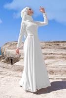 Tesettür giyim BEYAZ PUL PAYET ABİYE ELBİSE 8858 