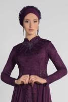 Tesettür giyim MÜRDÜM DANTEL VE İŞLEMELİ ABİYE ELBİSE 9068