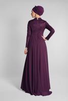 Tesettür giyim MÜRDÜM DANTEL VE İŞLEMELİ ABİYE ELBİSE 9068